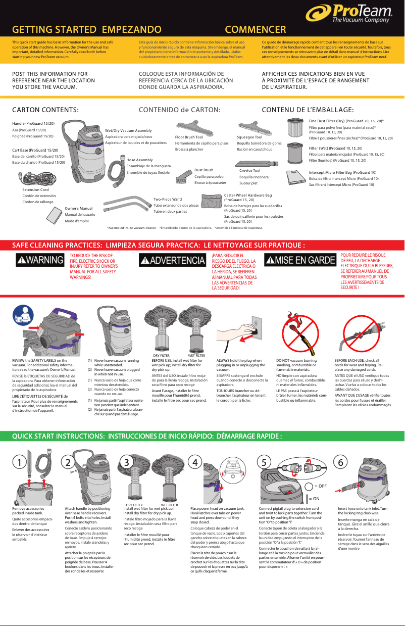 Página 1 del manual Guía de inicio rápido ProTeam ProGuard 10