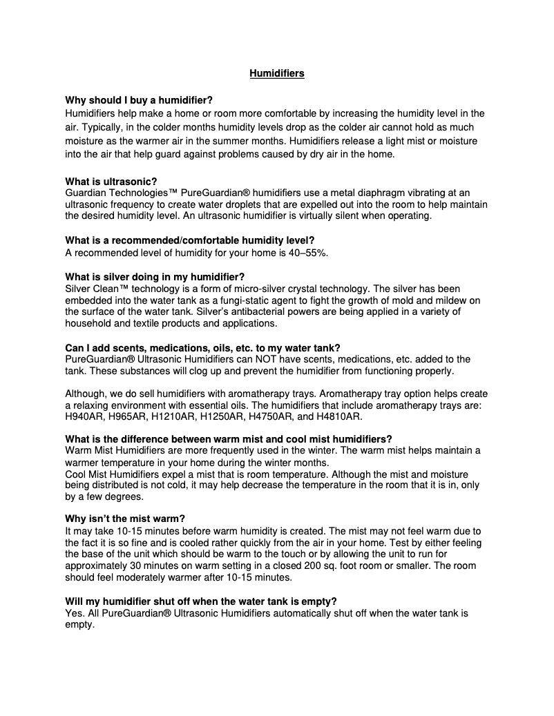 Page n°1 - FAQ PureGuardian H4810