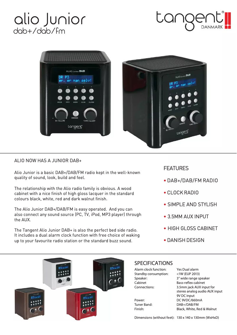 Page 1 de la notice Fiche technique Tangent Alio Junior DAB+