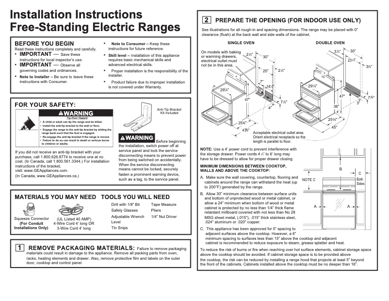 Page 1 de la notice Guide d'installation GE JB860SJSS