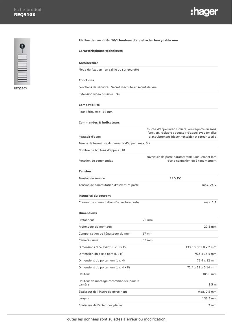 Image de la première page du manuel de l'appareil REQ510X