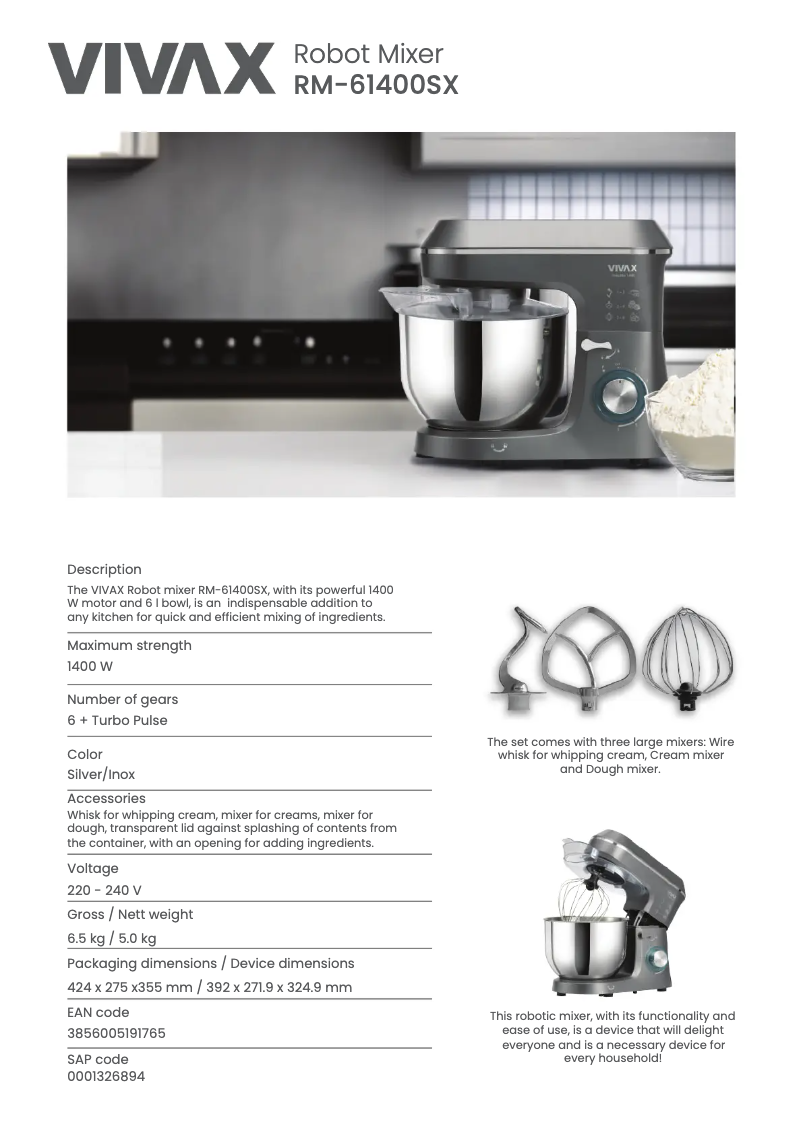 Página 1 del manual Ficha técnica Vivax RM-61400SX