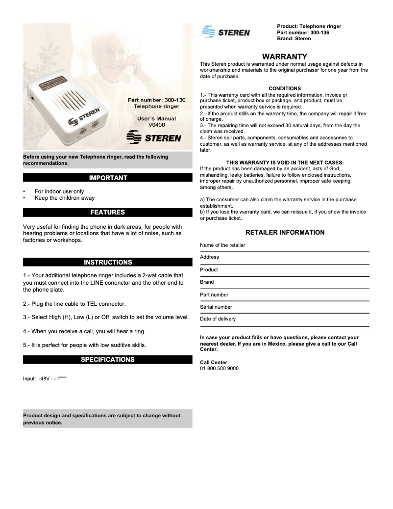 Page 1 de la notice Manuel utilisateur Steren 300-136