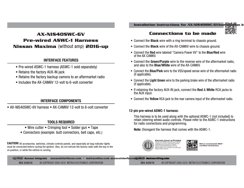 Image de la première page du manuel de l'appareil AX-NIS40SWC-6V