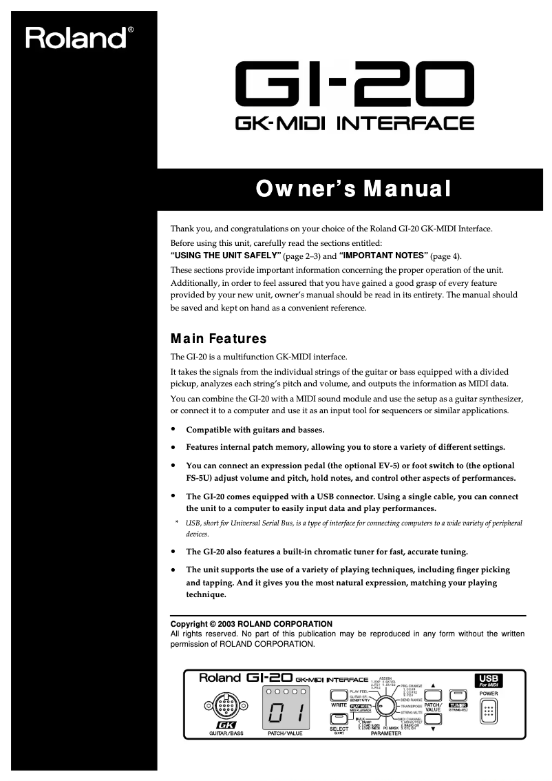 Página 1 del manual Manual de usuario Roland GI-20