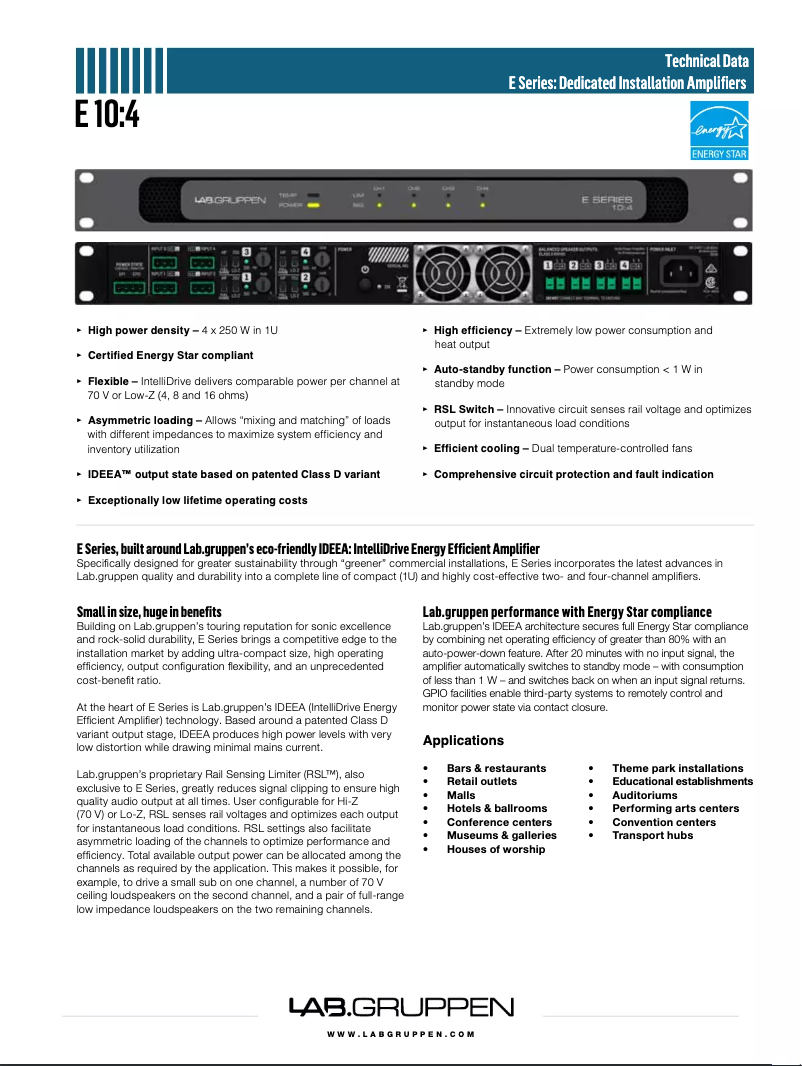 Page 1 de la notice Manuel utilisateur Lab Gruppen E 10:4