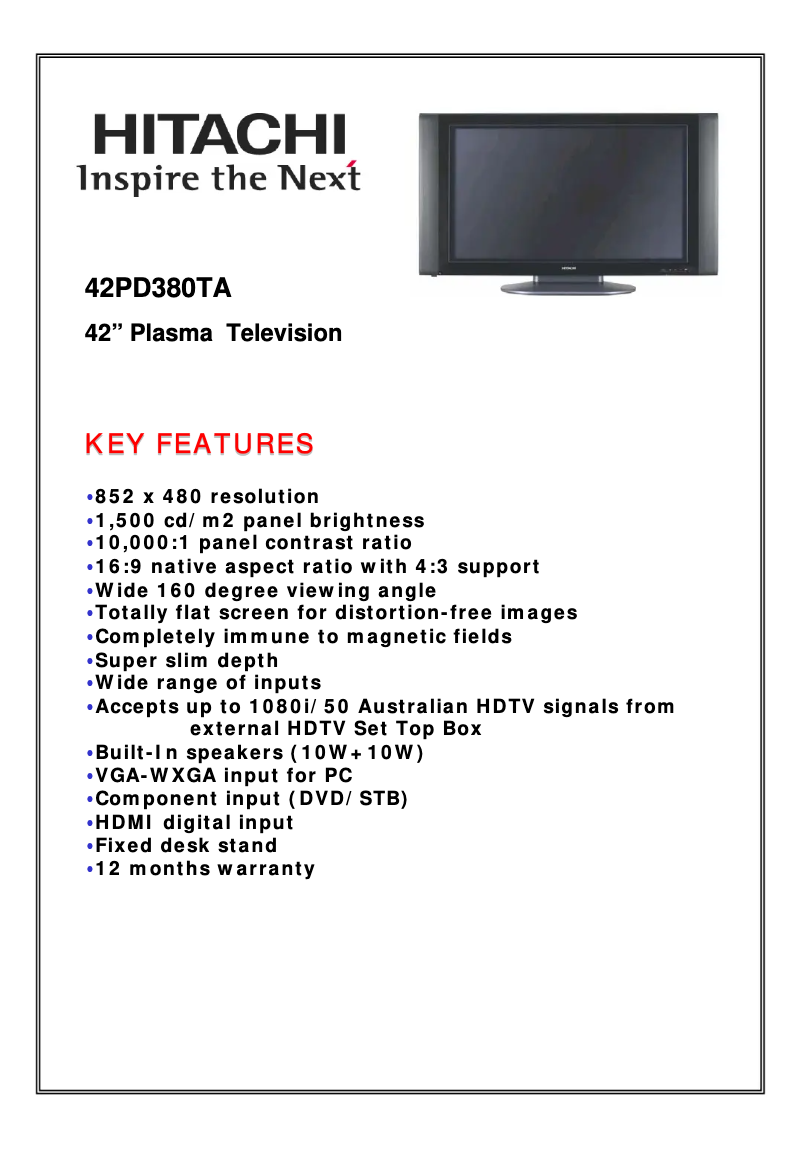 Image de la première page du manuel de l'appareil 42PD380TA