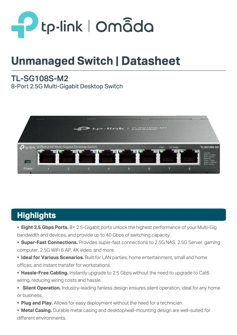 Page 1 de la notice Fiche technique TP-Link TL-SG108S-M2