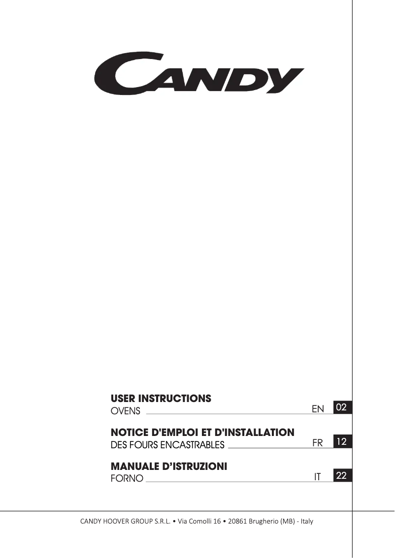 Page 1 de la notice Manuel utilisateur Candy FCT615X/1