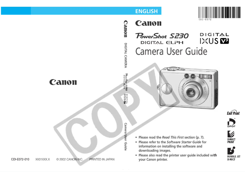 Image de la première page du manuel de l'appareil IXUS V3