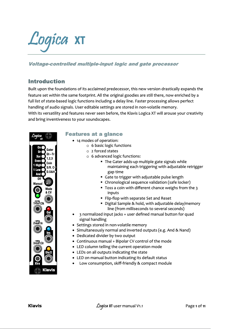 Image de la première page du manuel de l'appareil Logica XT