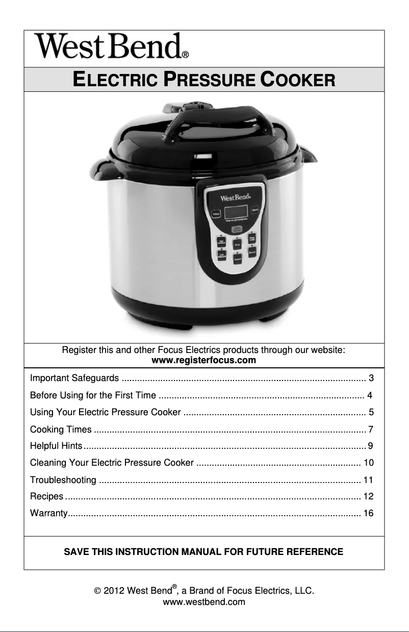 Page n°1 - Manuel utilisateur WestBend 81006CF