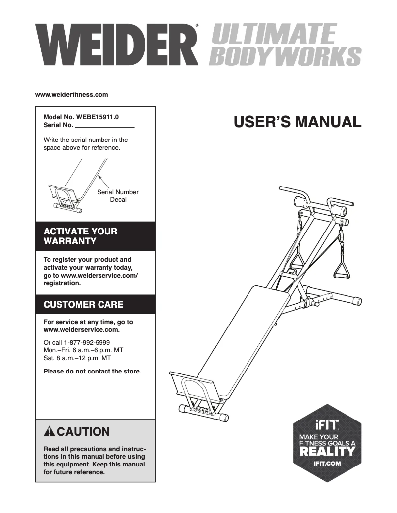 Page n°1 - Manuel utilisateur Weider WEBE15911