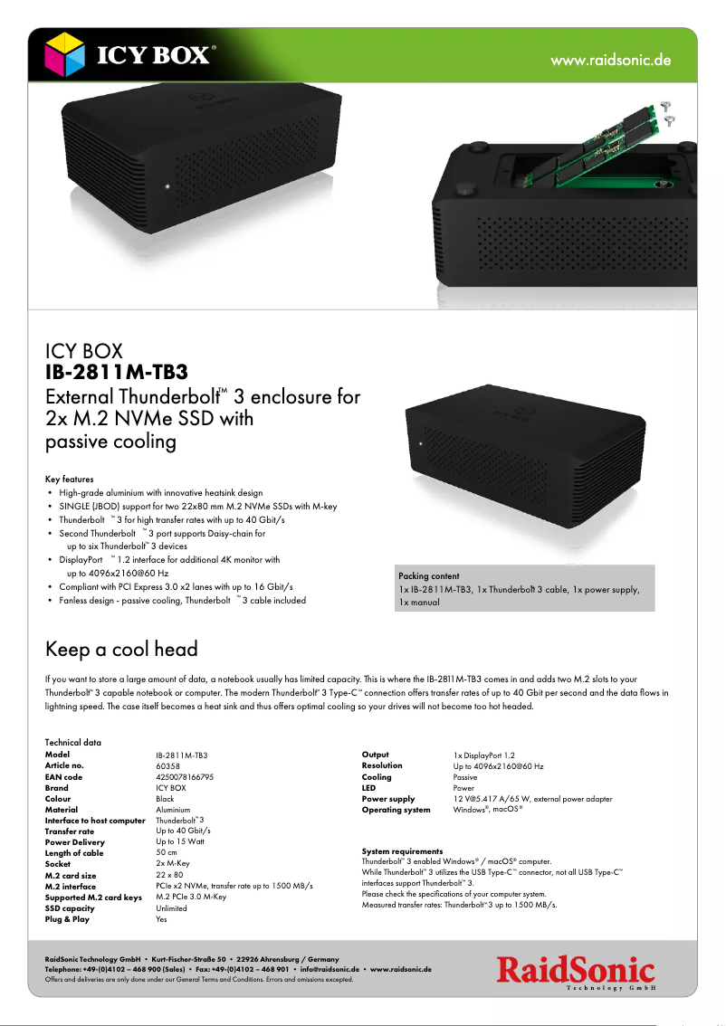 Página 1 del manual Ficha técnica Icy Box IB-2811M-TB3