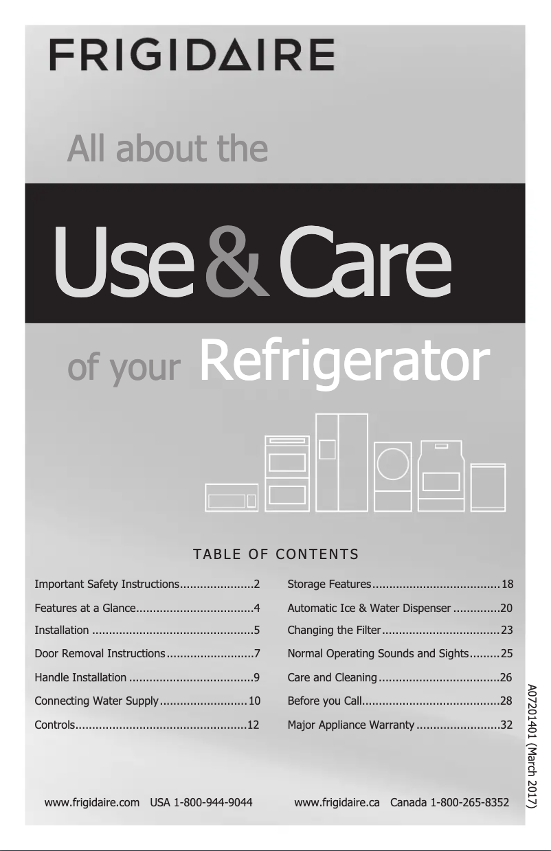 Page n°1 - Manuel utilisateur Frigidaire FFSC2323T