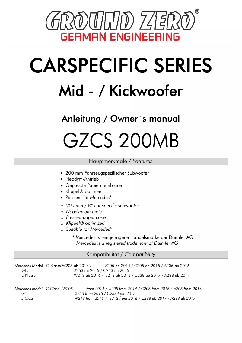 Image de la première page du manuel de l'appareil GZCS 200MB