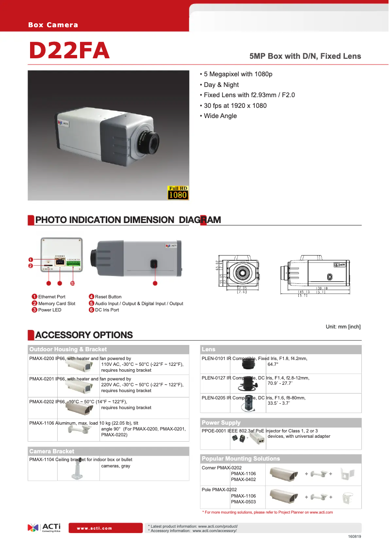 Page n°1 - Fiche technique ACTi D22FA
