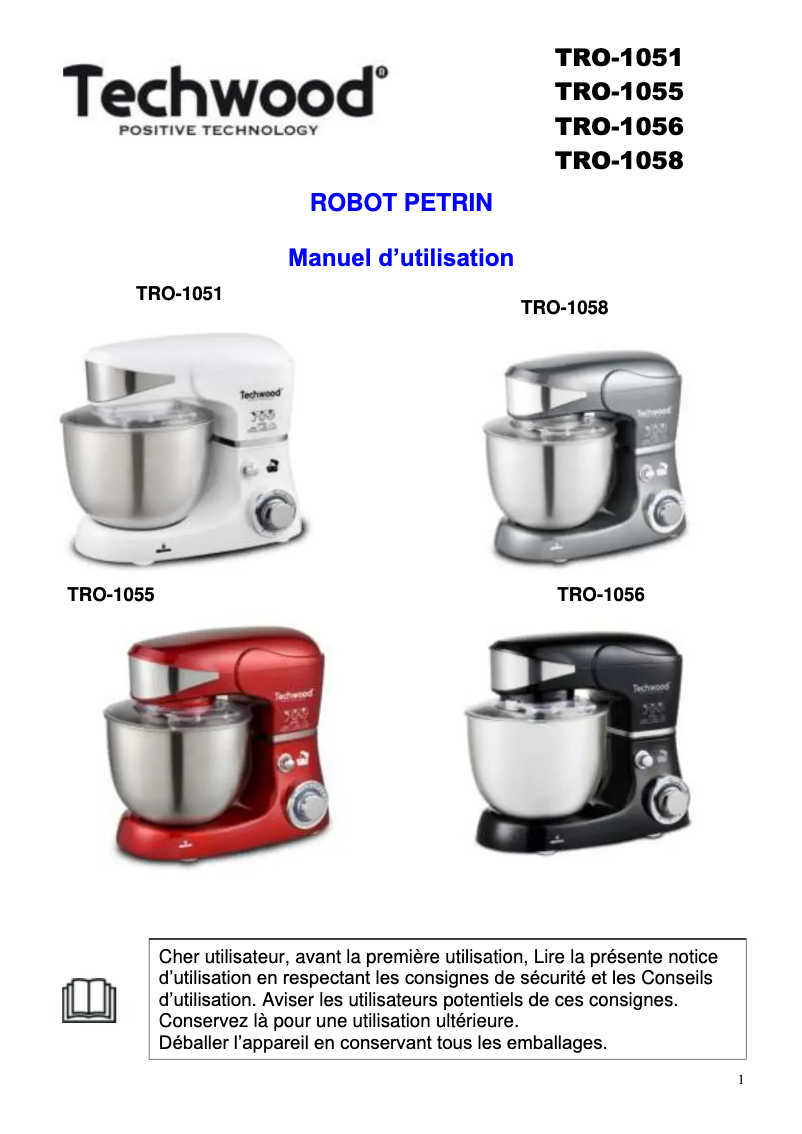 Page n°1 - Manuel utilisateur Techwood TRO-1051