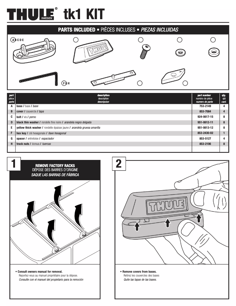 Page 1 de la notice Manuel utilisateur Thule TK1