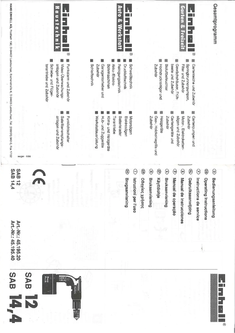 Page 1 de la notice Manuel utilisateur Einhell SAB 12