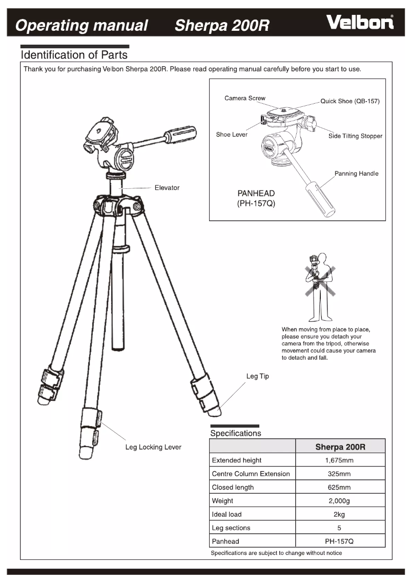 Página 1 del manual Manual de usuario Velbon Sherpa 200R