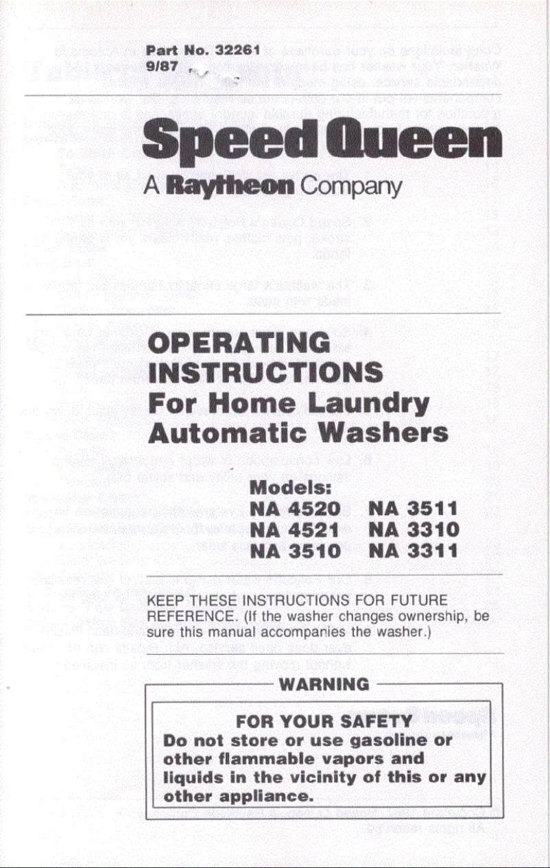 Page n°1 - Manuel utilisateur Speed Queen NA3511W