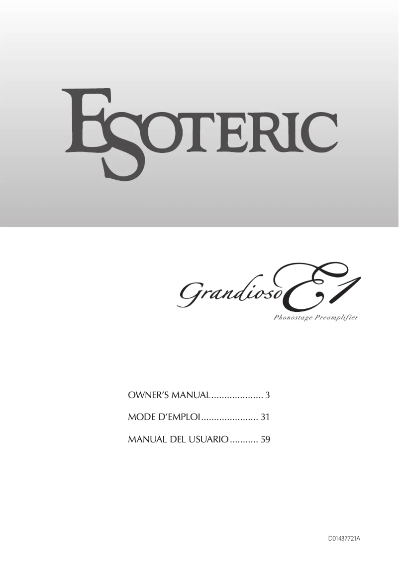 Page 1 de la notice Manuel utilisateur Esoteric Grandioso E1