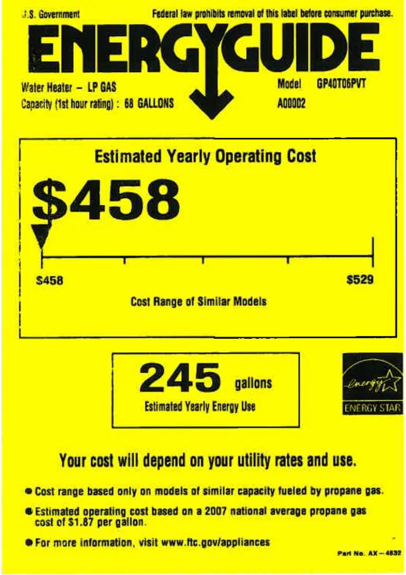 Page 1 de la notice Label énergétique GE GP40T06PVT