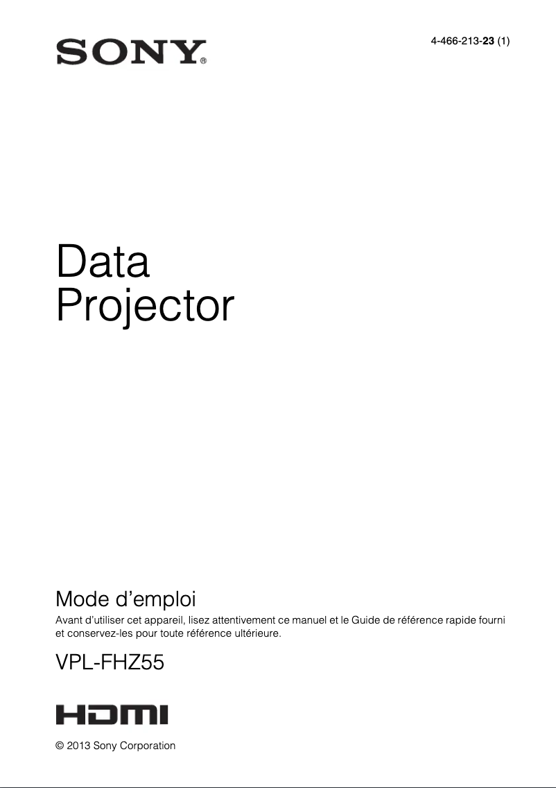 Image de la première page du manuel de l'appareil VPL-FHZ55