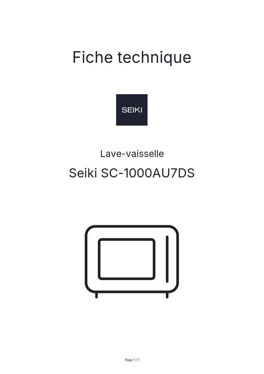 Page n°1 - Fiche technique Seiki SC-1000AU7DS