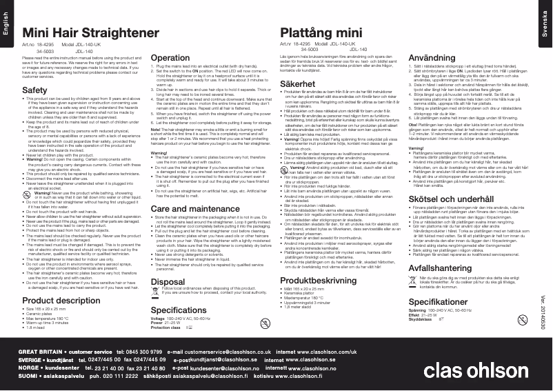 Page 1 de la notice Manuel utilisateur Clas Ohlson JDL-140 Mini