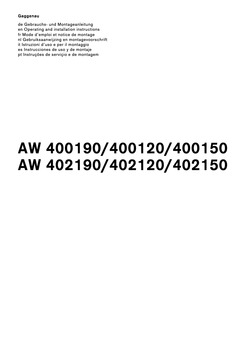 Page 1 de la notice Manuel utilisateur Gaggenau AW402150