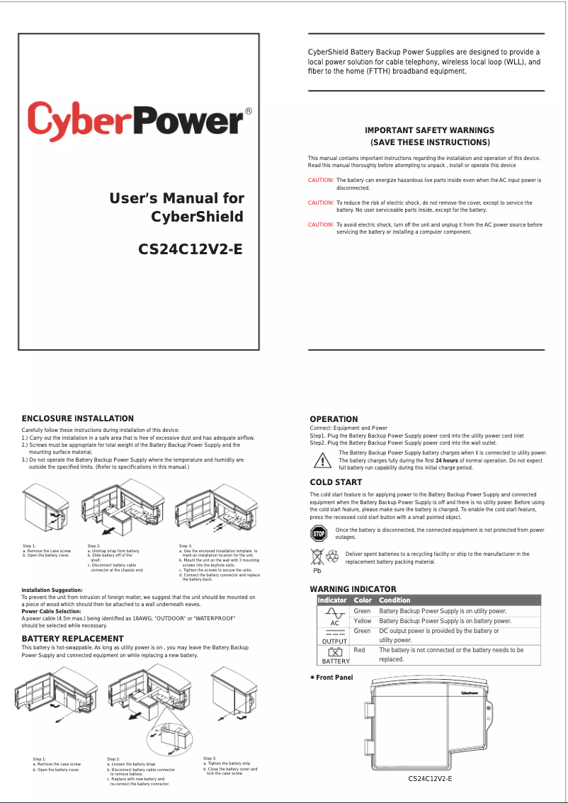 Page 1 de la notice Manuel utilisateur CyberPower CyberShield CS24C12V2-E
