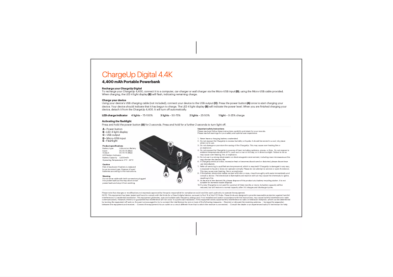 Image de la première page du manuel de l'appareil ChargeUp Digital 4.4K