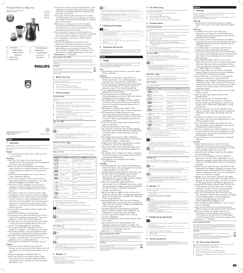 Page 1 de la notice Manuel utilisateur Philips Viva Collection HR7762