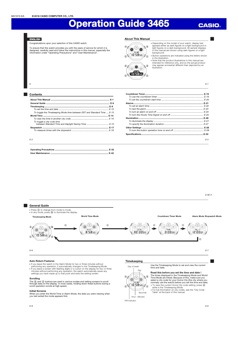 Image de la première page du manuel de l'appareil G-Shock DW-5900-1ER