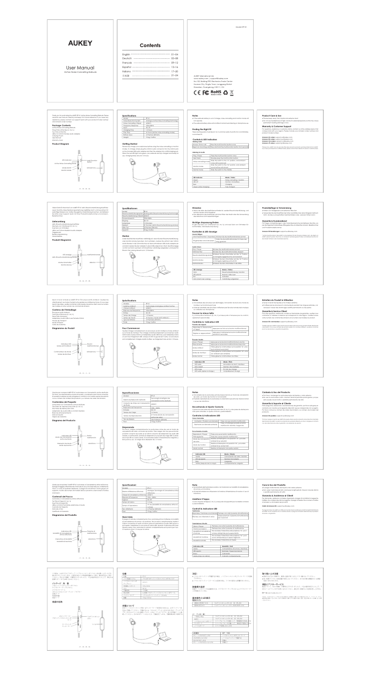 Page 1 de la notice Manuel utilisateur Aukey EP-X1