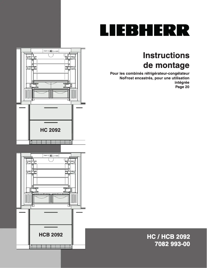 Page 1 de la notice Guide d'installation Liebherr HC 2092