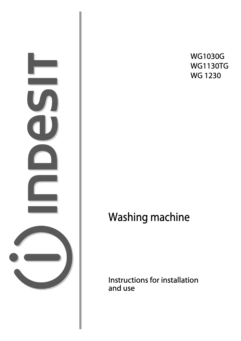 Page 1 de la notice Manuel utilisateur Indesit WG 1130 TG