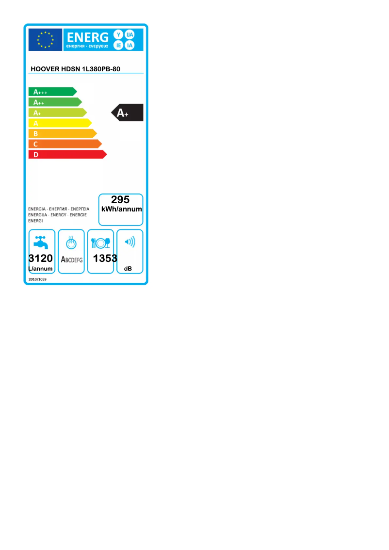 Page 1 de la notice Label énergétique Hoover HDSN 1L380PB-80