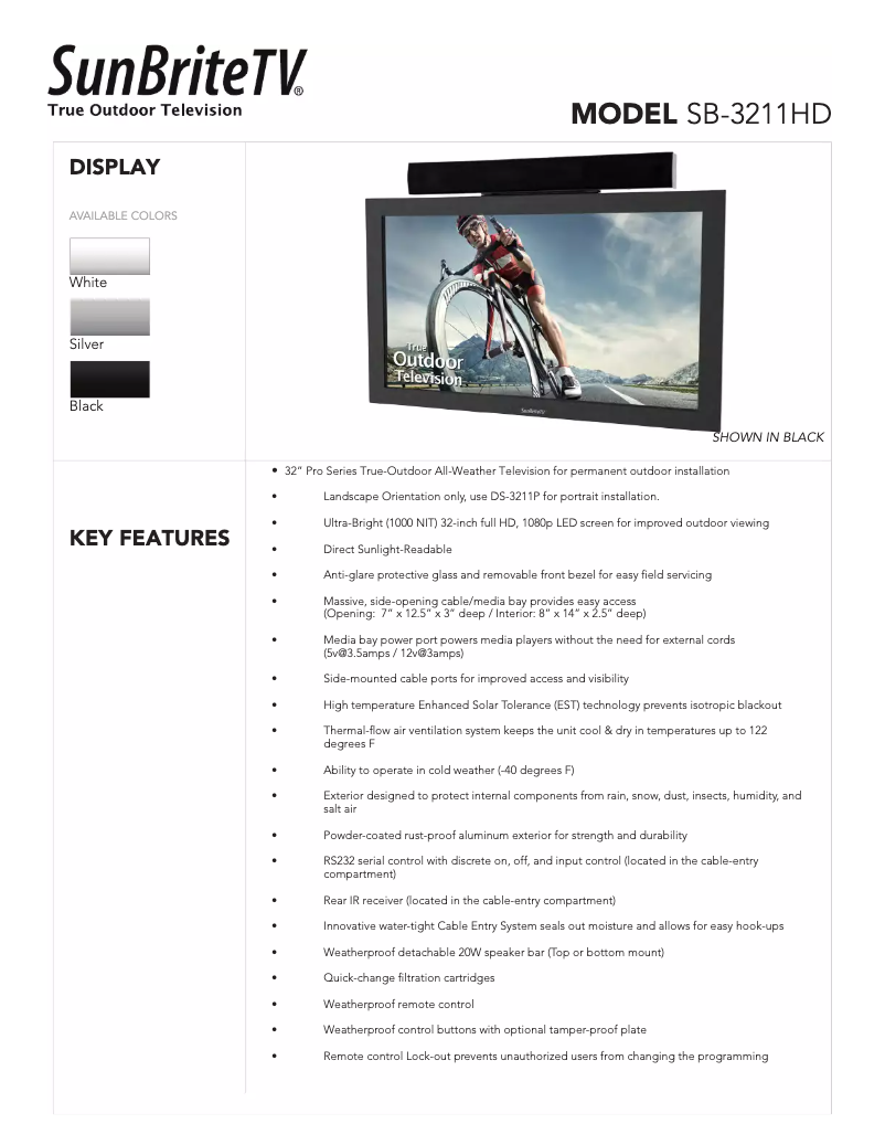 Page 1 de la notice Fiche technique SunBriteTV SB-3211HD-BL