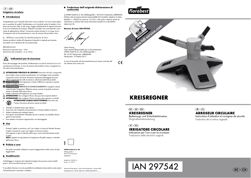 Page 1 de la notice Manuel utilisateur Florabest HG03314