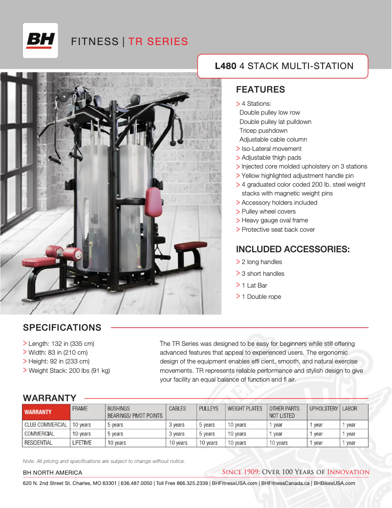 Page 1 de la notice Fiche technique BH Fitness L480