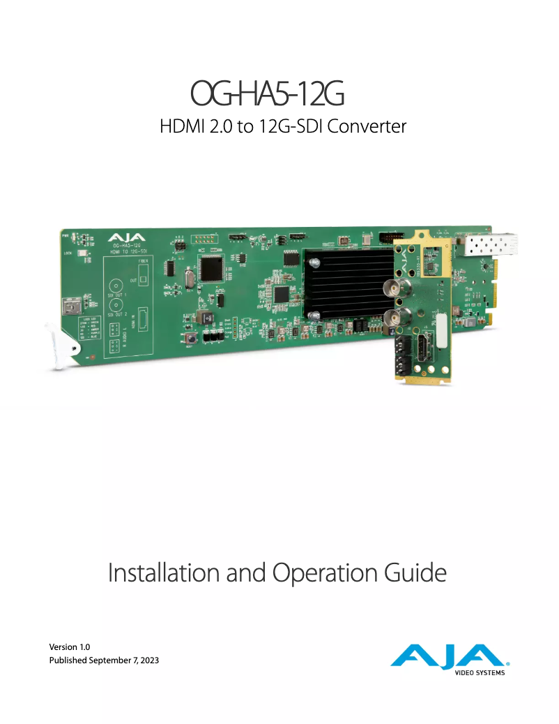 Page 1 de la notice Manuel utilisateur AJA OpenGear OG-HA5-12G-T
