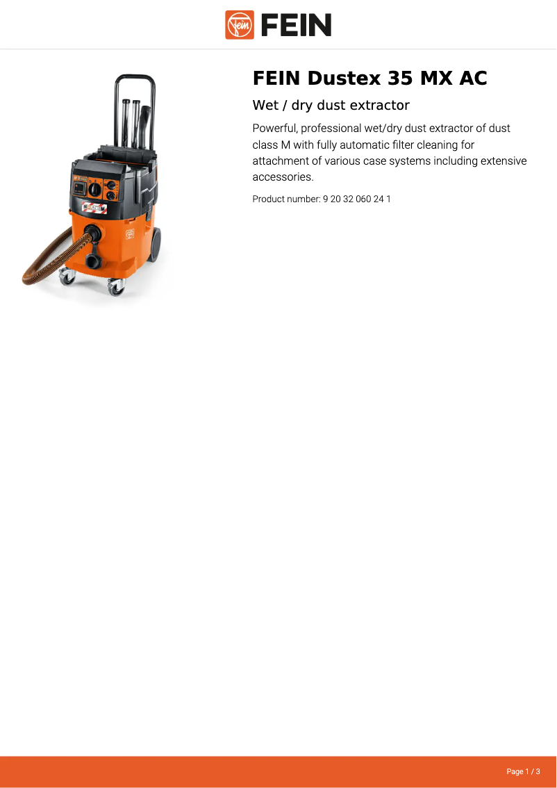 Página 1 del manual Ficha técnica Fein Dustex 35 MX AC