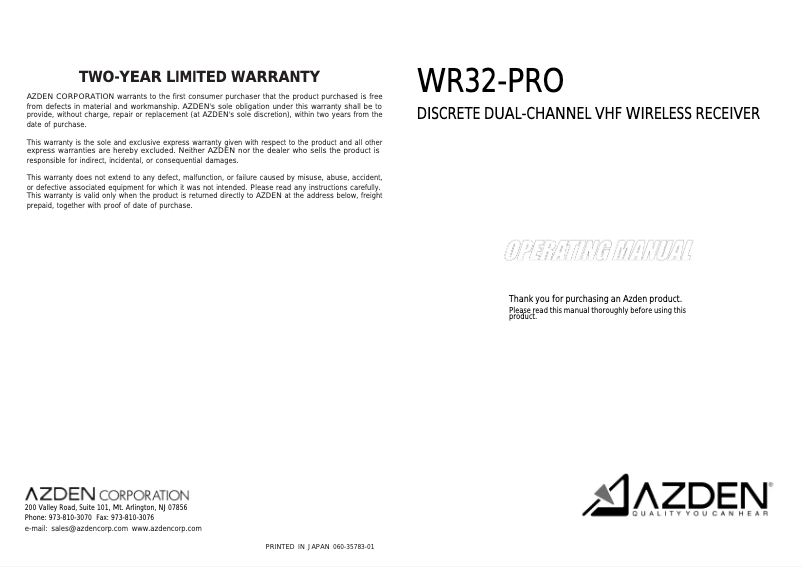 Image de la première page du manuel de l'appareil WR32-PRO