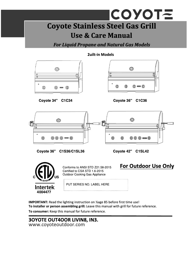 Page n°1 - Manuel utilisateur Coyote C1SL36LP