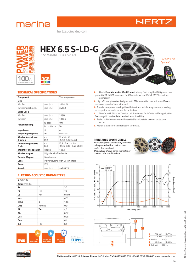 Page 1 de la notice Fiche technique Hertz HEX 6.5 S-LD-G