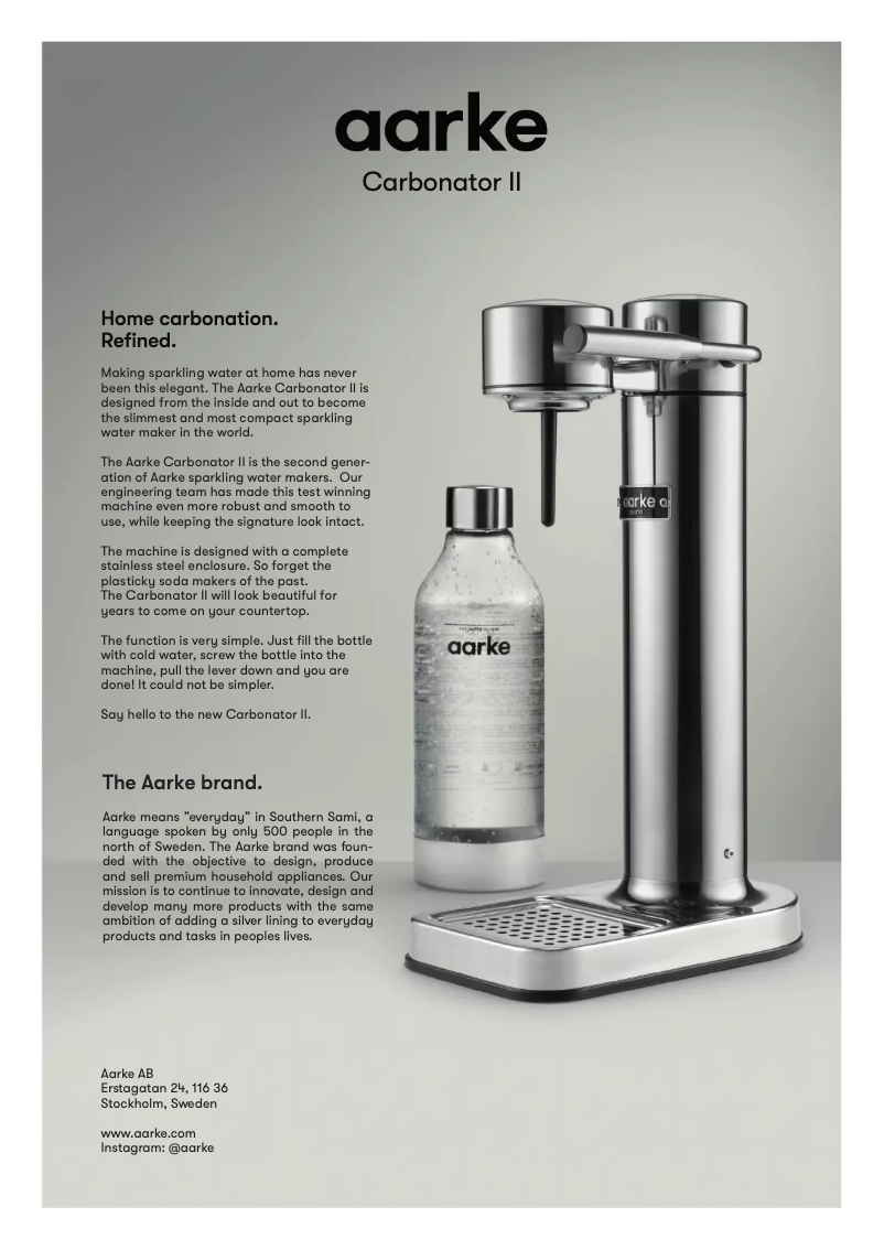 Página 1 del manual Ficha técnica Aarke Carbonator II
