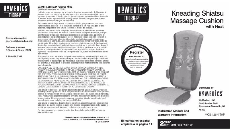 Page 1 de la notice Manuel utilisateur Homedics MCS-125HA-THP